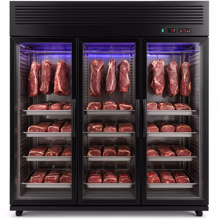 Vitrina frigorifica profesionala pentru maturare carne – 3 usi, control umiditate si sare de Himalaya